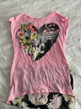 Justice Pink Graphic Heart Tee with Glitter Accent